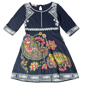 Savage Culture Embroidered Boho Dress Size S Blue Floral Print